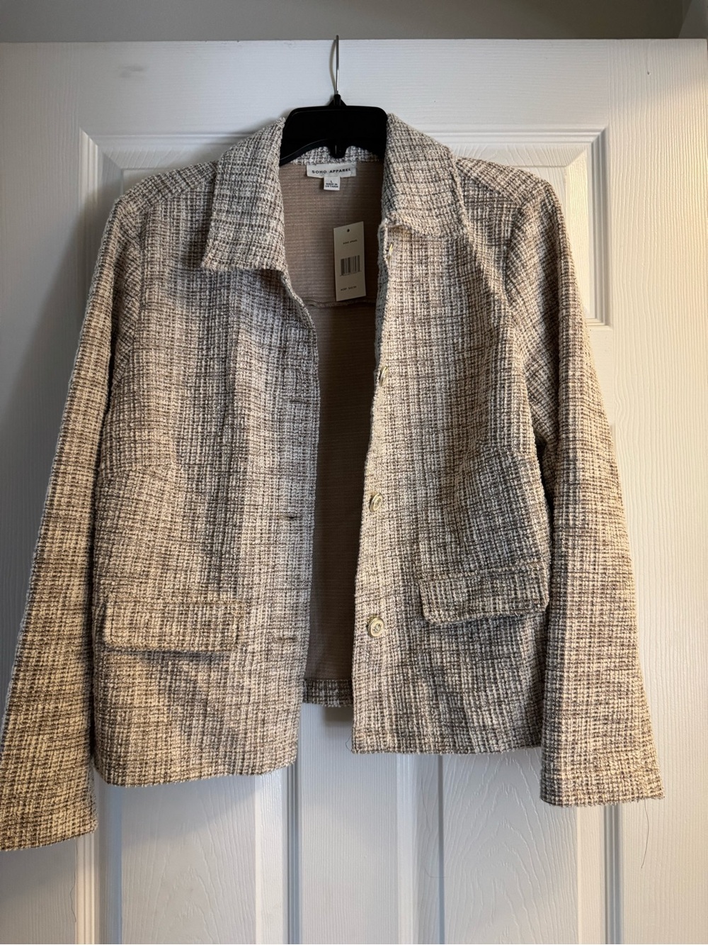 Lightweight Beige Tweed Collared Blazer